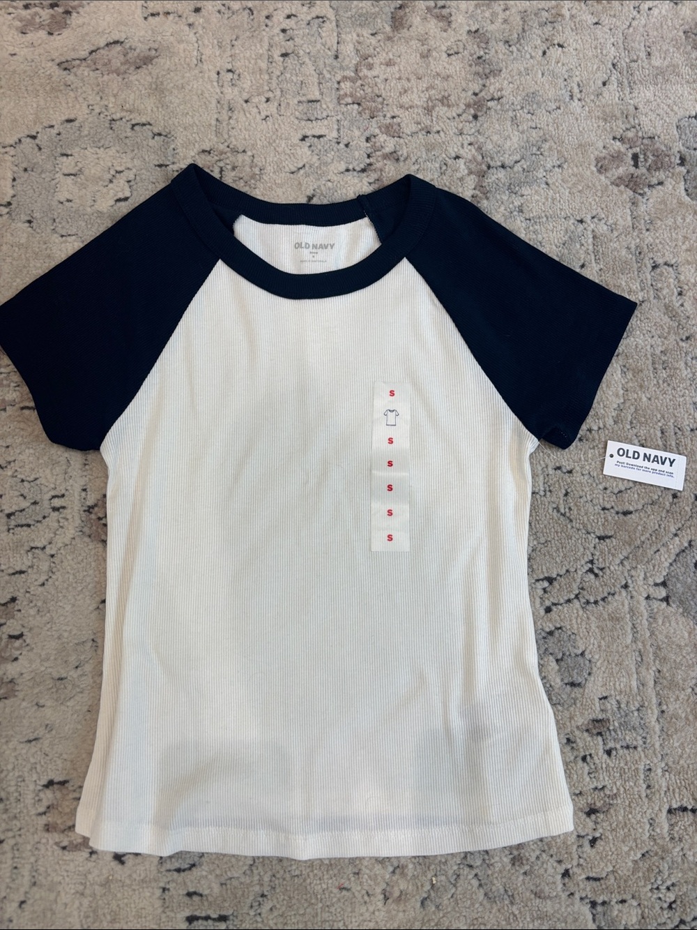 Old Navy White Tee with Navy Raglan Sleeves